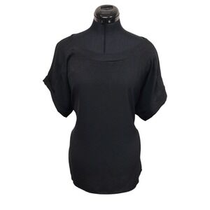West K Women's XL Black Boat Neck Tie Back Short Sleeve Dolman Blouse Top New